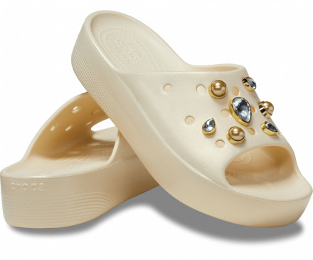 Classic Platform Crystals & Pearls Slide