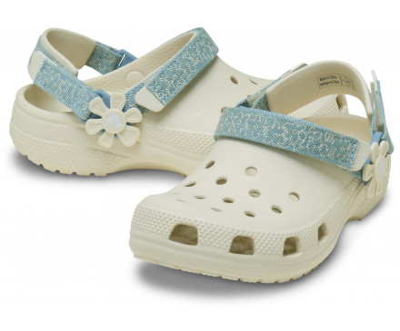Kids’ Classic Denim Flower Adjustable Backstrap Clog